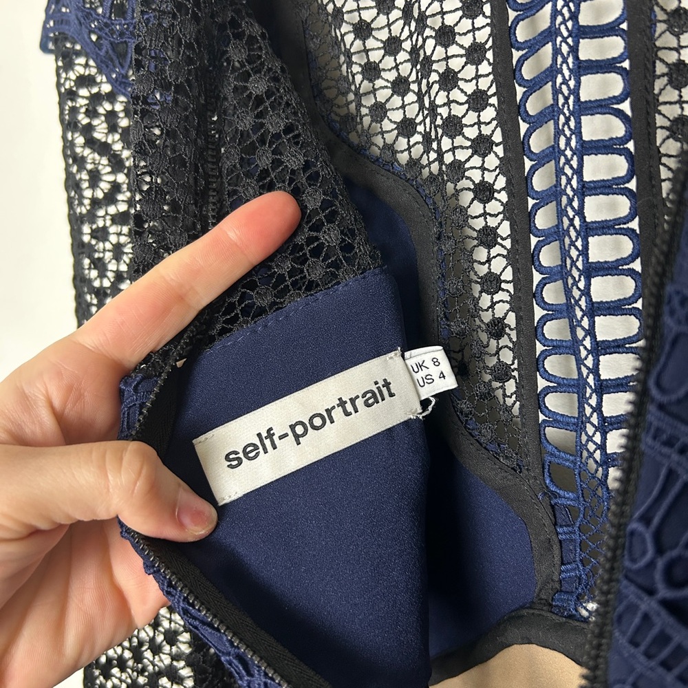 Self-Portrait Navy and White Lace Mini Dress - Picture 7 of 7